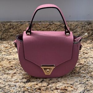 Mauve Leather Handbag with Gold Accents
